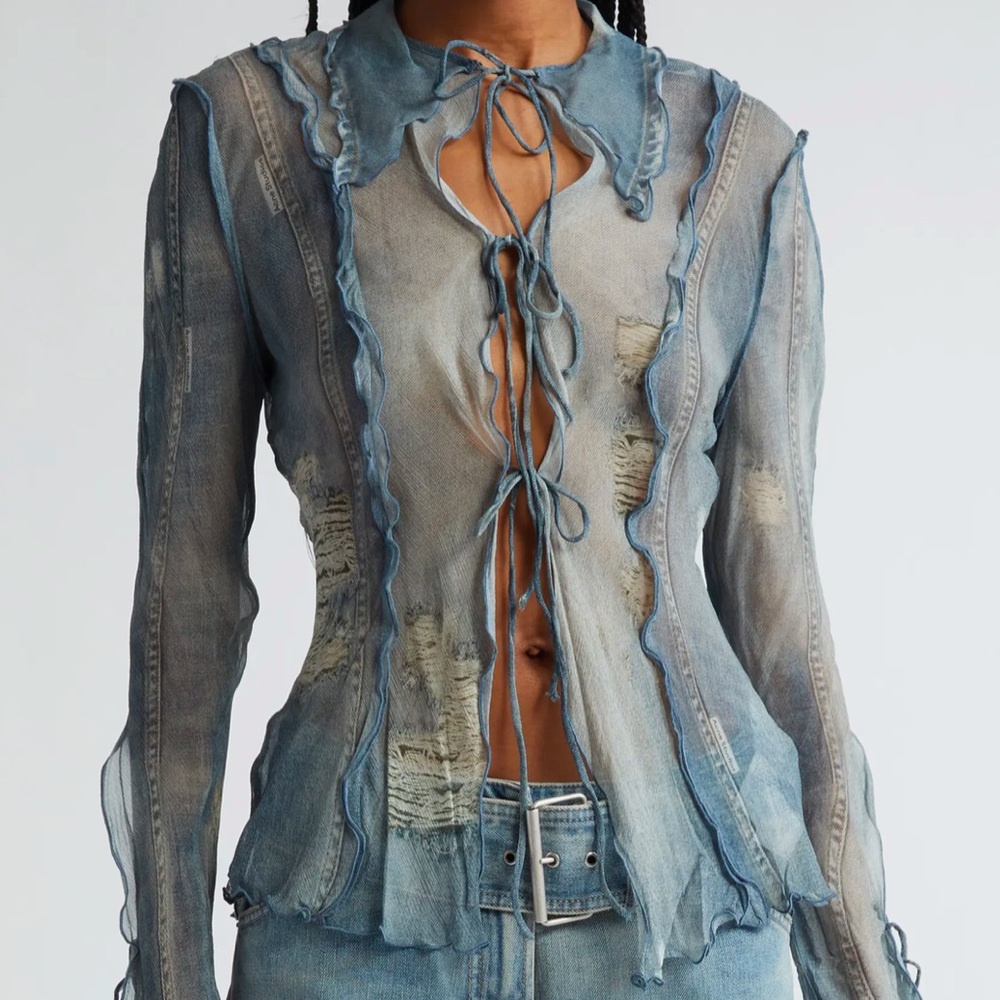 ACNE STUDIOS Distressed printed sheer top